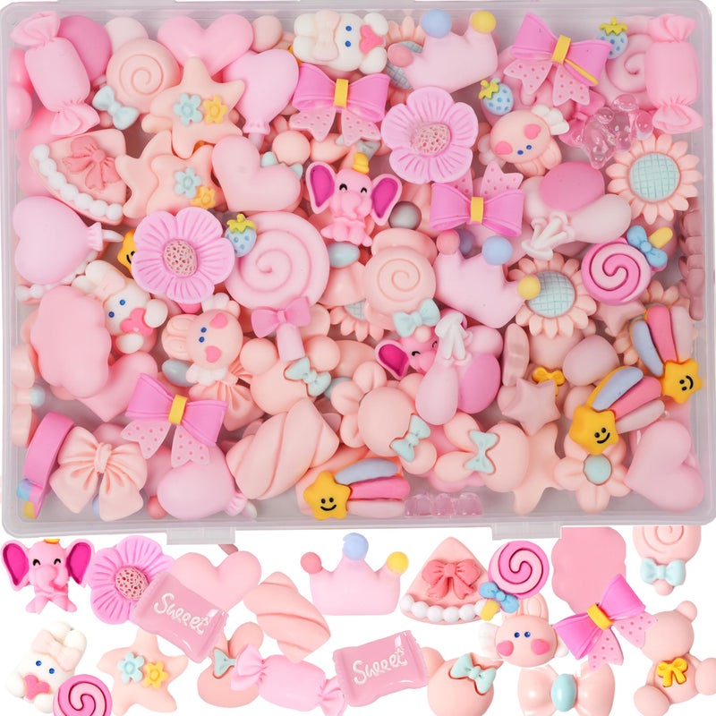 Damyda 70 Pcs Slime Charms Pink Resin Charms Cute Embellishments Bulk Mixed Ornament Decorations Accessories - Image 1